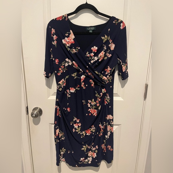 Ralph Lauren Dresses & Skirts - Ralph Lauren Navy and Pink Floral Midi Dress